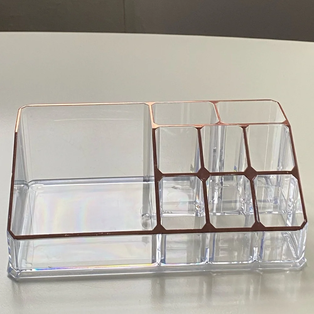 Clear Acrylic Makeup or Desk Organizer with Rose Gold Accents 7